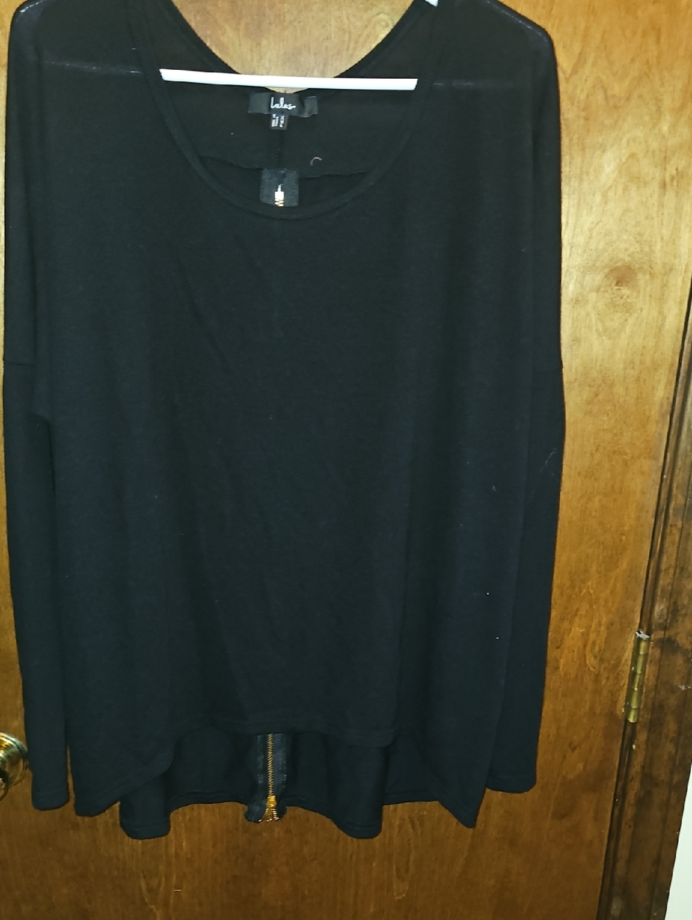 Lulu's Black Long Sleeve Crewneck Top with Back Zip Accent